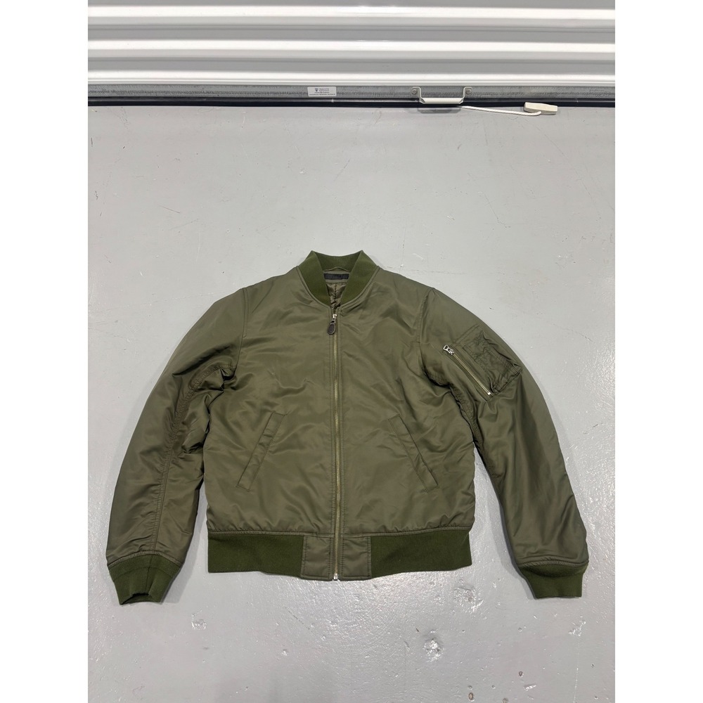 Uniqlo Mens MA-1 Bomber Jacket Olive Green Full Zip Flight Jacket Medium